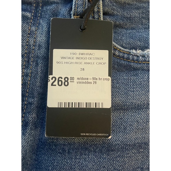 RE/DONE 90s High Rise Ankle Crop Vintage Indigo Destroy Jeans Size 28‎ New - Picture 6 of 10